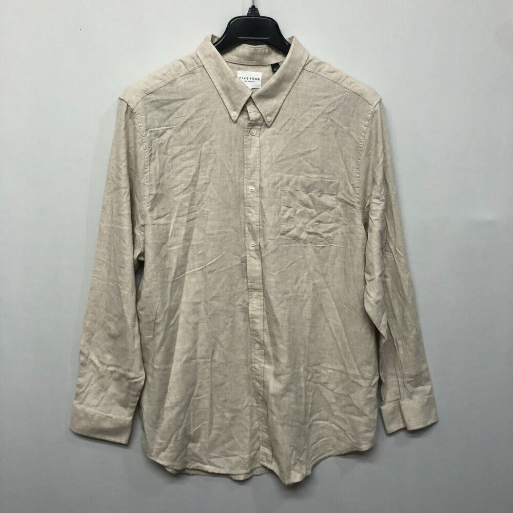 NWT Five Four Men Long Sleeve Button Shirt Top Size XXL 2XL Oatmeal M204 -19